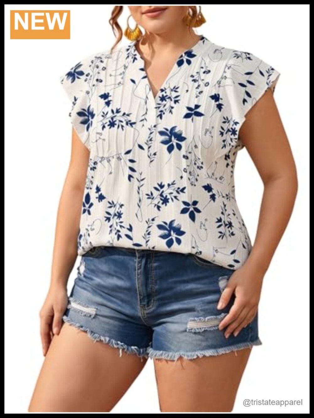 Plus Size Floral Ruffle Sleeve Peasant Boho V Neck Blouse